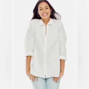 J Jill Love Linen White Long Sleeve Button Front Coastal Resort Shirt — Large